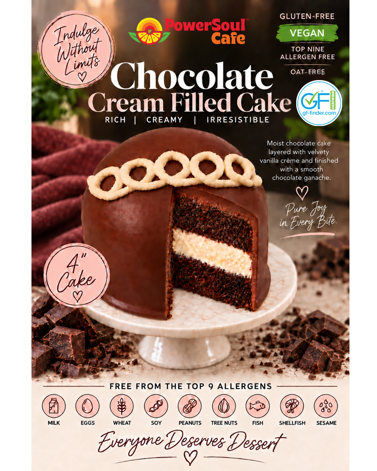 Gluten-Free Vegan Crème Filled Chocolate Cake - 4-Inch