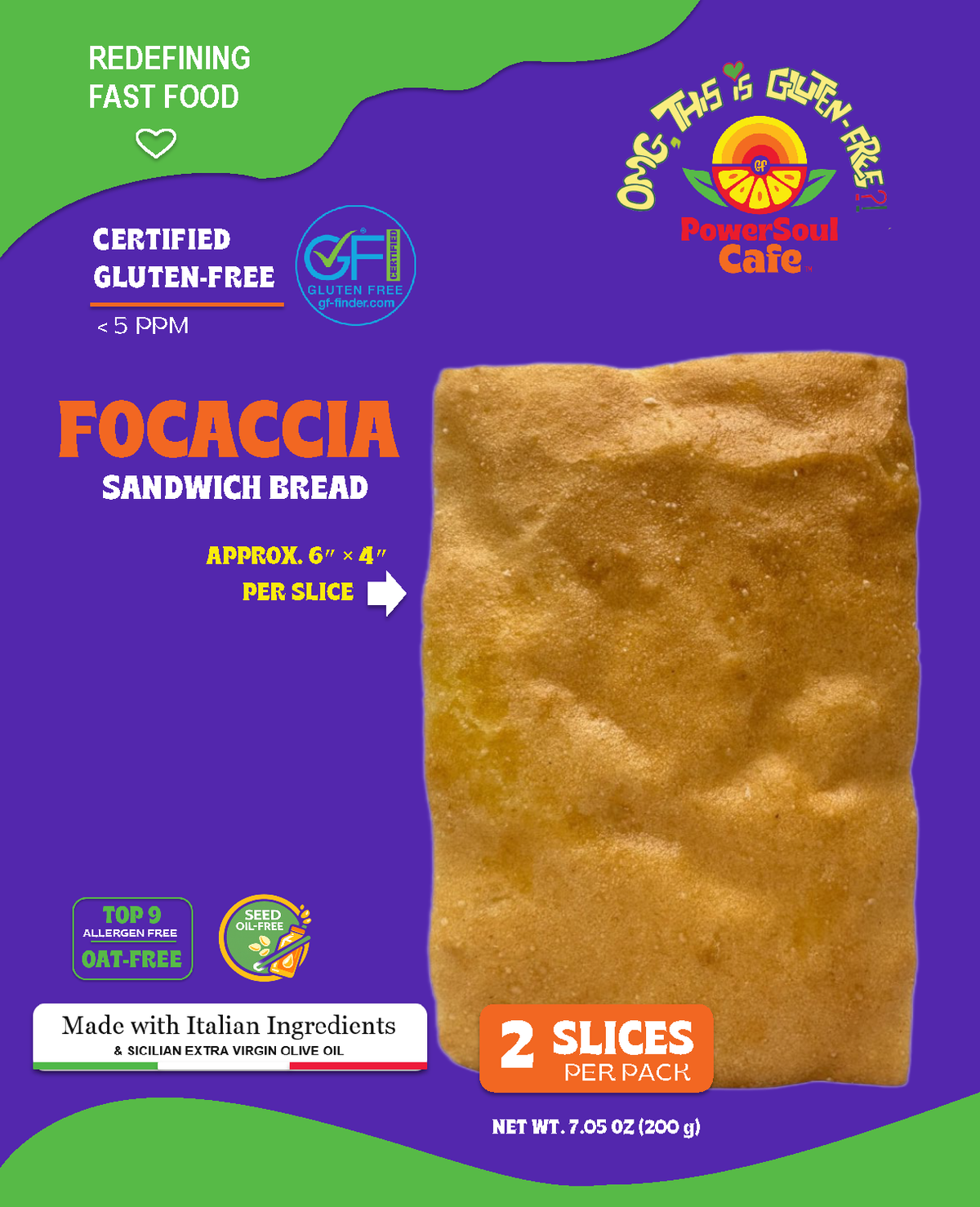 Certified Gluten-Free Vegan Focaccia Sandwich Bread (6 Pack)