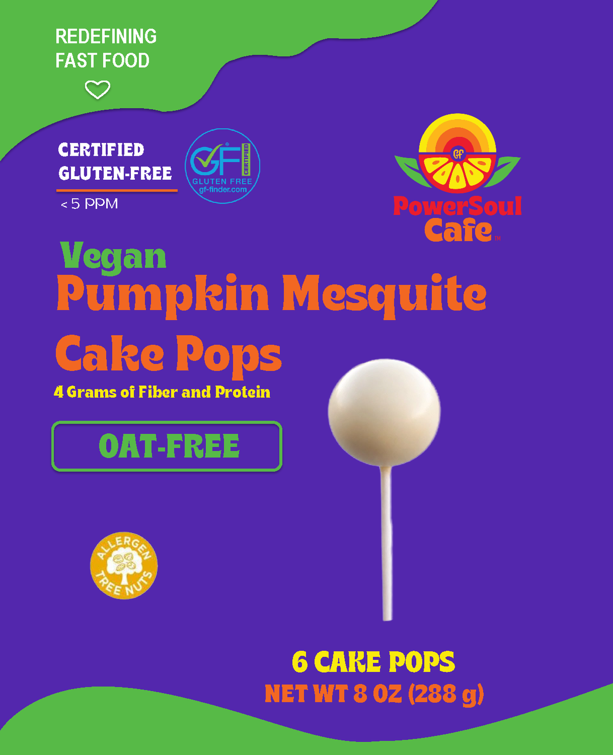 Certified Gluten-free Vegan Pumpkin Mesquite Cake Pops (2 Bags of 6 count)