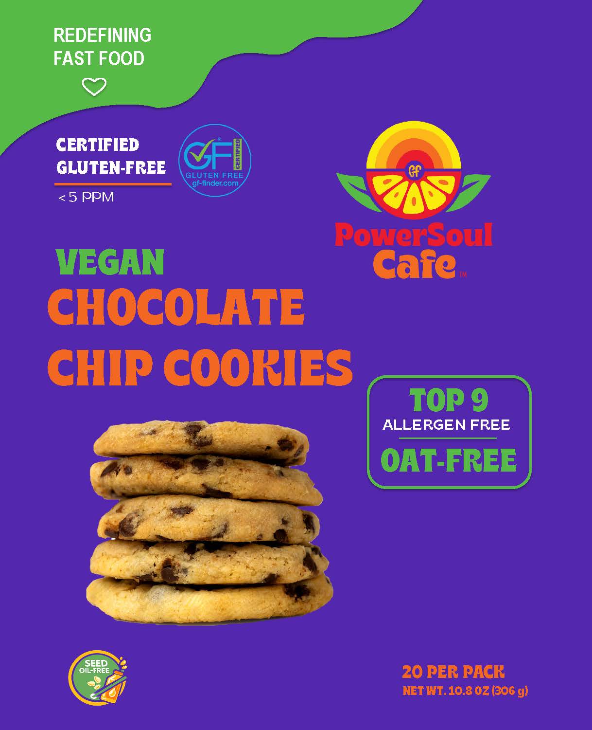 Certified Gluten-Free Vegan Chocolate Chip Cookies (20 Pack)